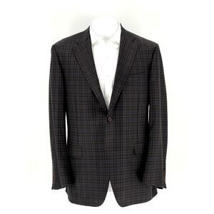Canali Blue, Brown & Black Wool Check Sport Coat – 56L